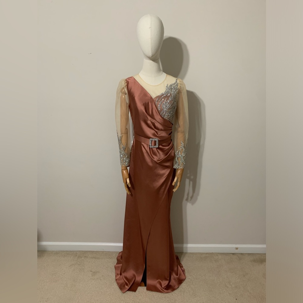Formal Bronze Silk Dress with Stud / Sequins